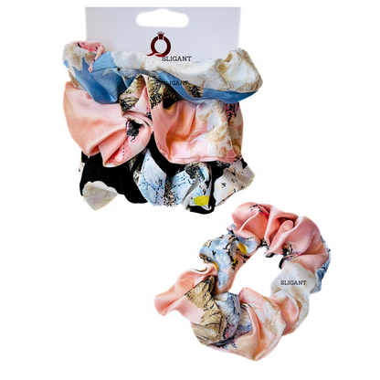 FLORAL SILKY HAIR SCRUNCHIES-3 PACK