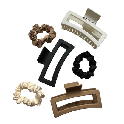 CAPSULE STYLE EXTRA LARGE HAIR CLAW CLIPS & SCRUNCHIES  PACK-NEUTRAL