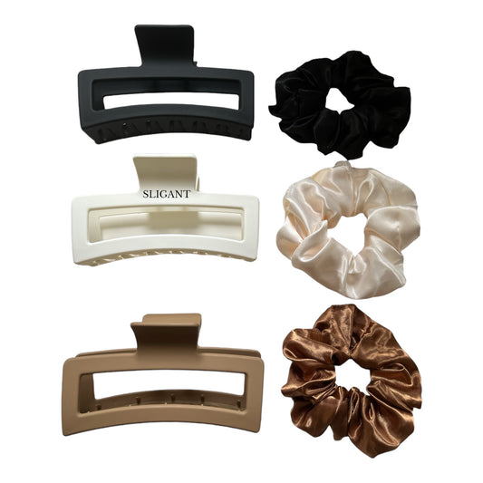 LARGE HAIR SCRUNCHIES & CLAW CLIPS-NEUTRAL STYLE