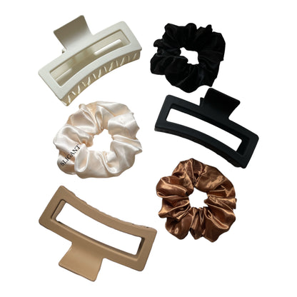 LARGE HAIR SCRUNCHIES & CLAW CLIPS-NEUTRAL STYLE